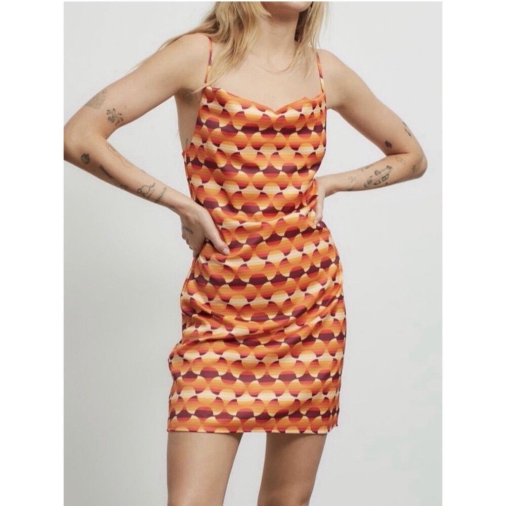 Urban Outfitters Orange Retro Print Mini Dress Size Small NWT